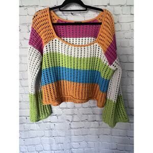 Wild Fable Crochet Multi Color Knit Sweater Size XXL